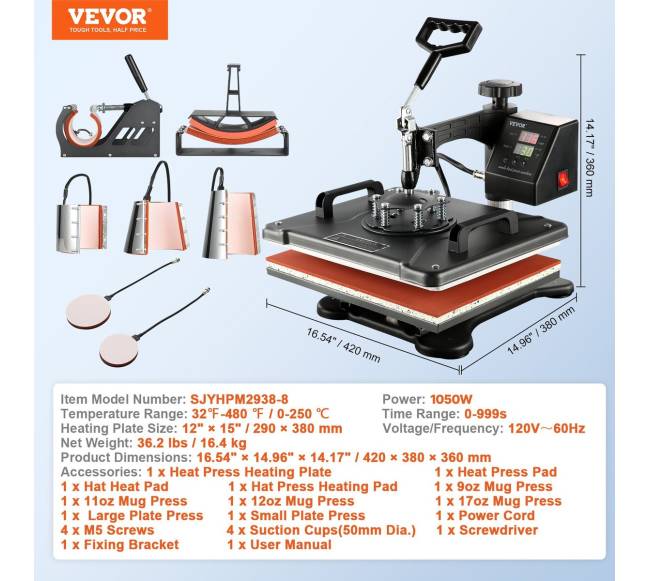 8 in 1 šilumos spaudimo presas 38x30cm6