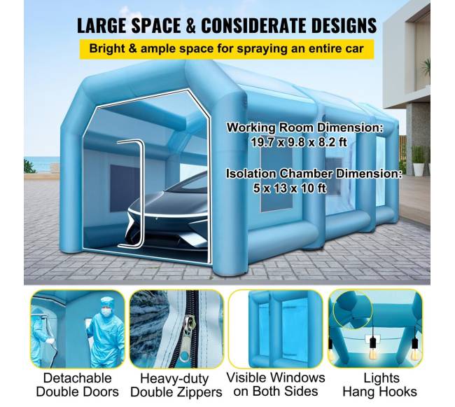 Pripučiama dažymo palapinė 8x4x3 m su pūstuvais3