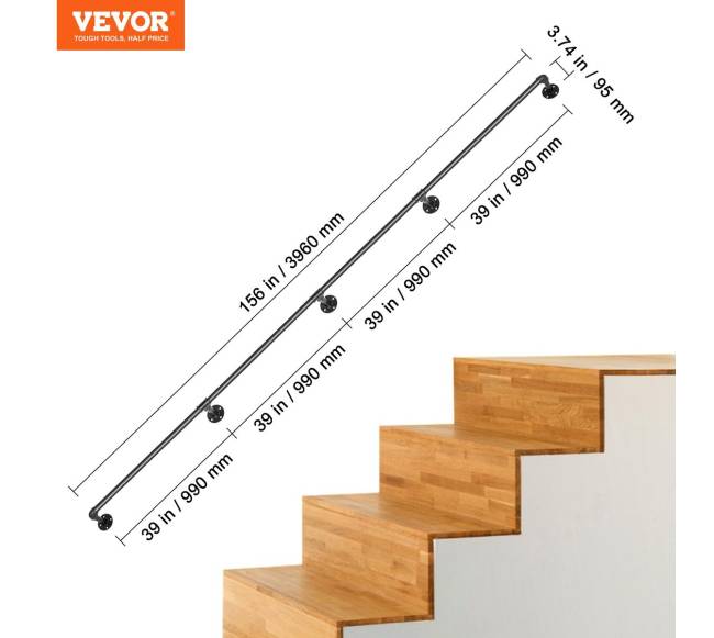 Plieninis laiptų turėklas su sienine atrama6