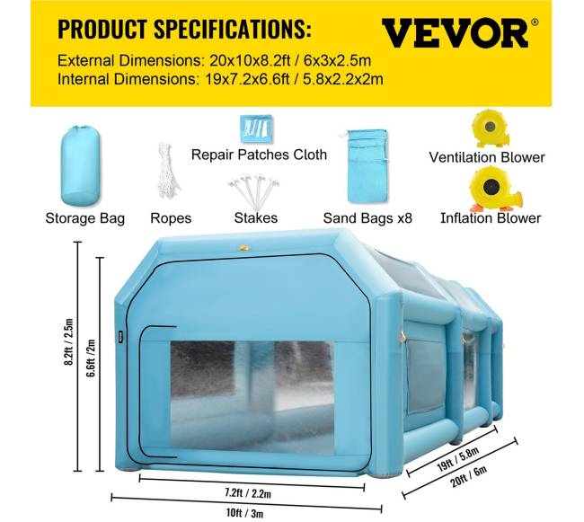Nešiojama pripučiama dažymo kabina 6x3x2.5 m6