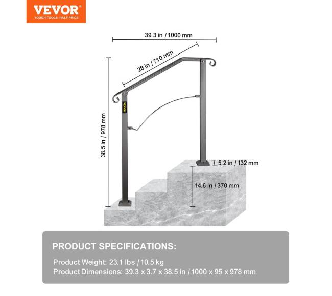 Juodos spalvos geležinis turėklas 2-3 laiptams6