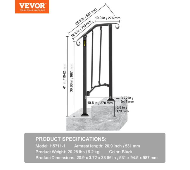 turėklas vienam ar dviem žingsniams juodas6