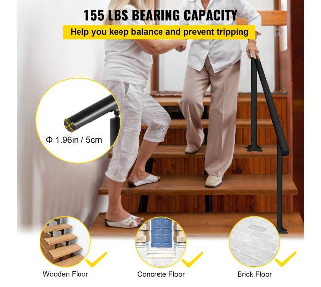 Laiptų turėklų komplektas 5 FT, juodas aliuminis4