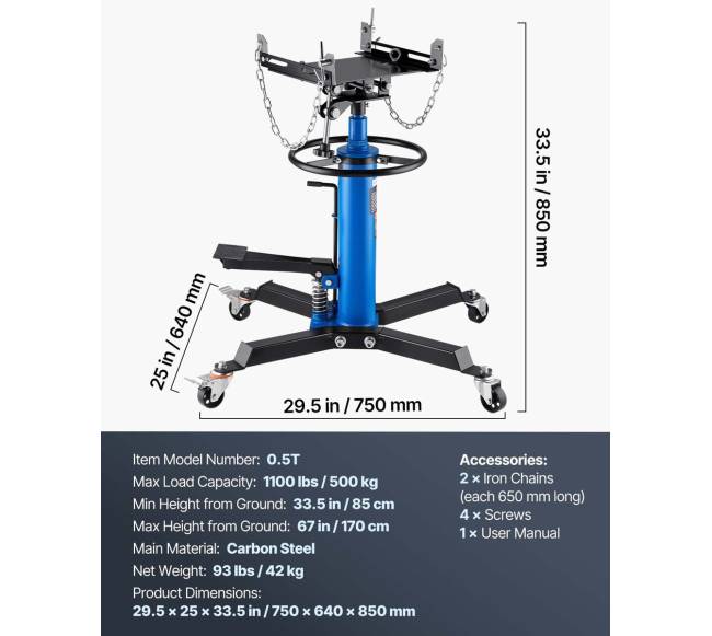 Hidraulinis pavarų keltuvas, 0.5 tonos, mėlynas6