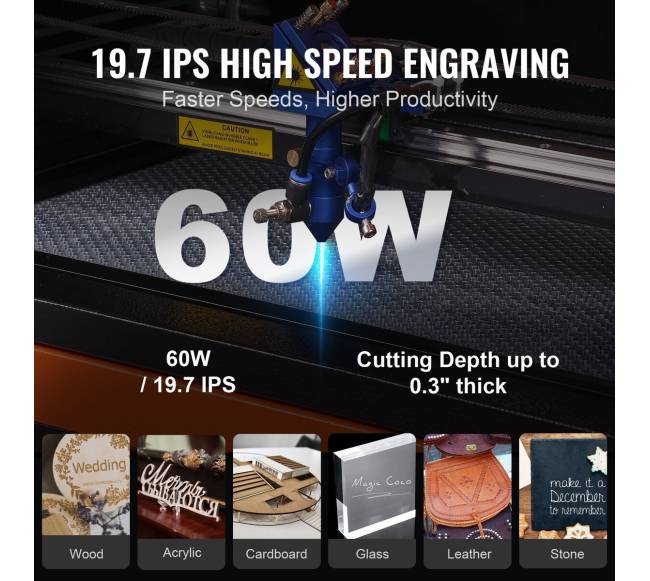 60W CO2 lazerinis graviravimo įrenginys 400x600 mm darbinis stalas2