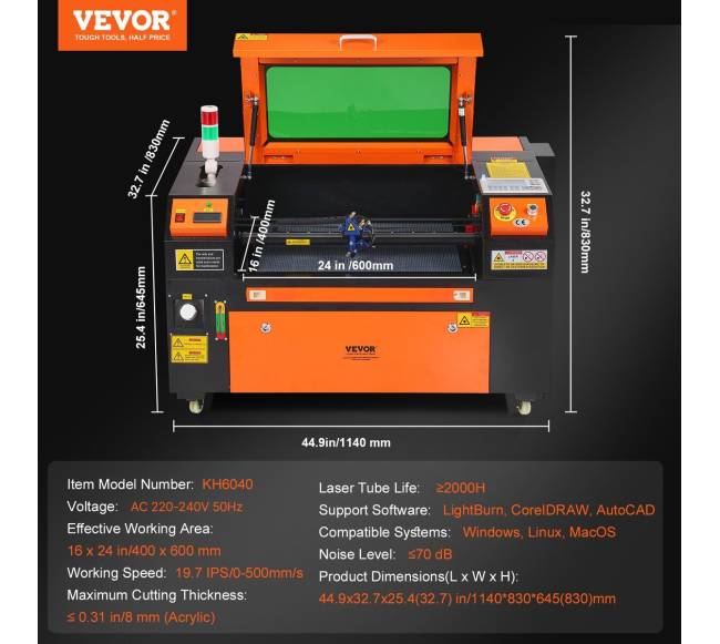 60W CO2 lazerinis graviravimo įrenginys 400x600 mm darbinis stalas6