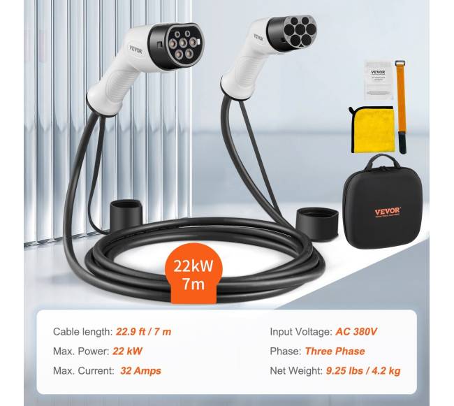 Tipas 2 į Tipas 2 EV įkrovimo kabelis 32A 7m6