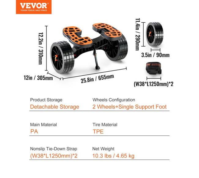 Tvirta baidarių transportavimo vežimėlis, 145 kg apkrova6