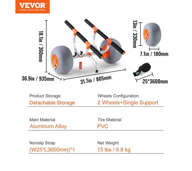 Sulankstomas kajako vežimėlis su 12 cm ratais6