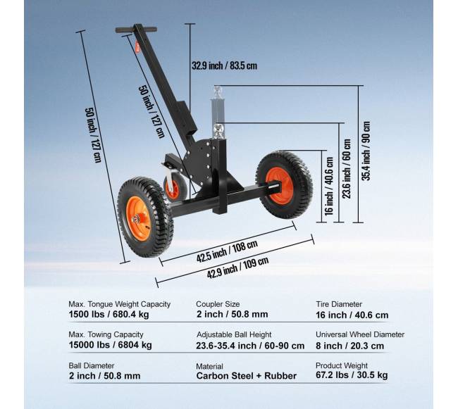 Reguliuojamas priekabos vežimėlis, 680 kg keliamoji galia6