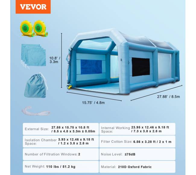 Pripučiama dažymo kamera 8,5x4,8x3,3 m su ventiliatoriais6
