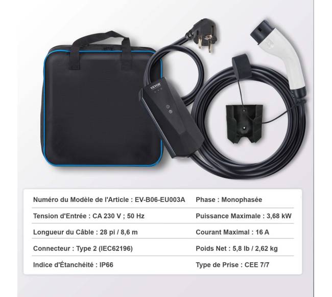 Nešiojamas EV įkroviklis Tipo 2, 16A 3.7 kW6