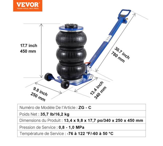 Oro domkratas, 3 tonų, pakelia iki 45 cm6