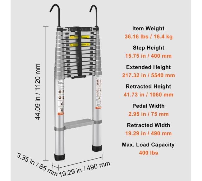 Teleskopinės aliuminio kopėčios 5,6 m6