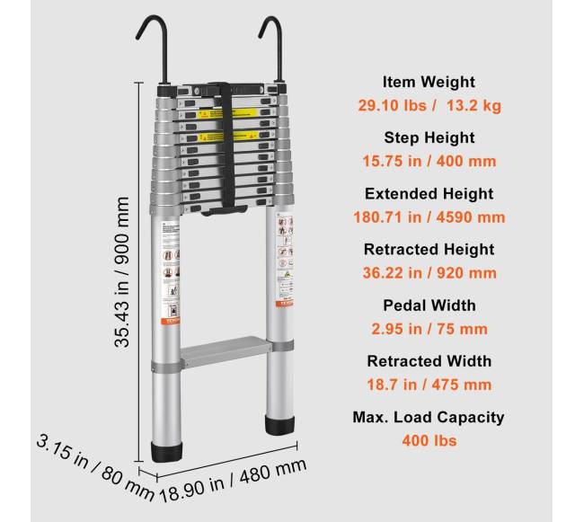 Telekopiniai aliuminio kopėčios 4,5 m6
