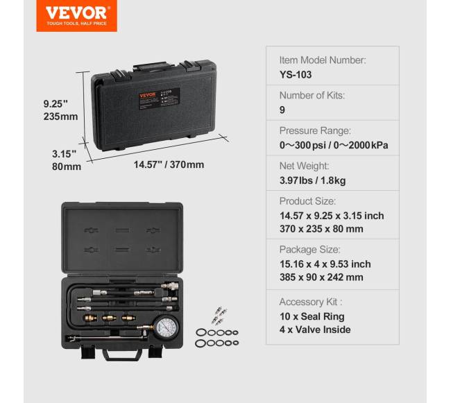 Automobilio cilindrų kompresijos matuoklis, 9 vnt.6