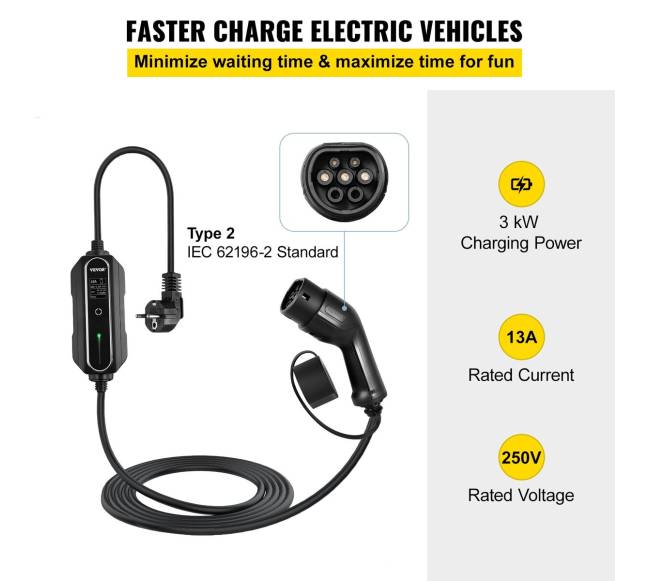 Nešiojamas EV įkroviklis, 10m kabelis2