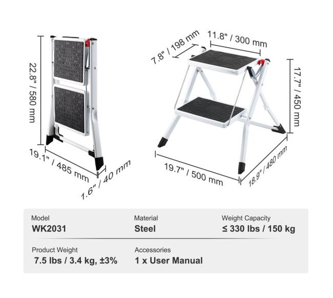 Dviejų pakopų kopėčios, 150 kg talpa6