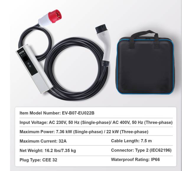 Nešiojamas EV įkroviklis, 7.5 m, 32A6