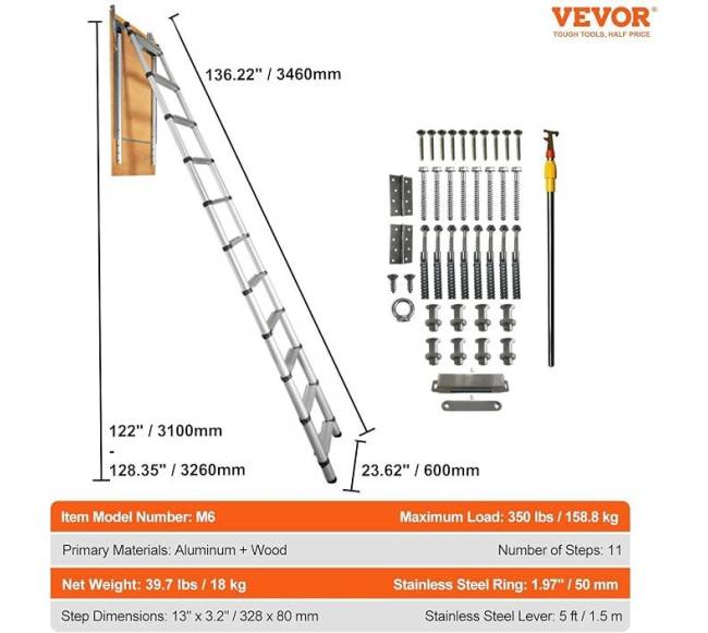 Palėpės teleskopinės kopėčios, aliuminis, 158.8 kg6