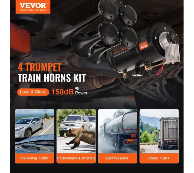 Traukinio signalų komplektas 4 trimitai su kompresoriumi1