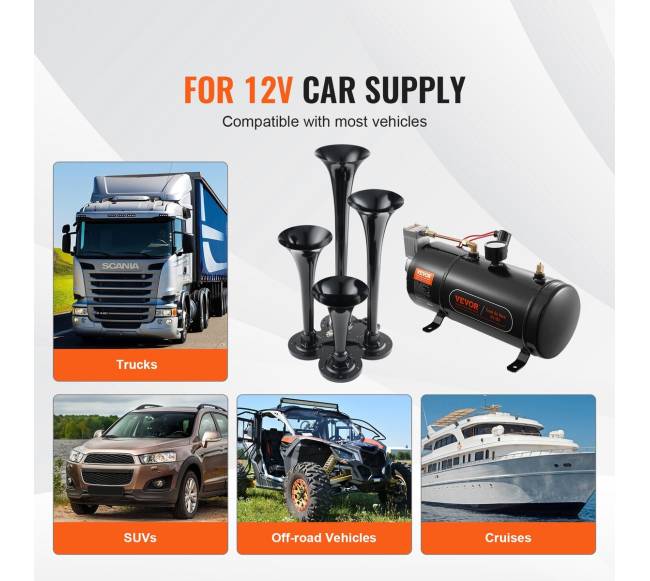 Traukinio signalų komplektas 4 trimitai su kompresoriumi5