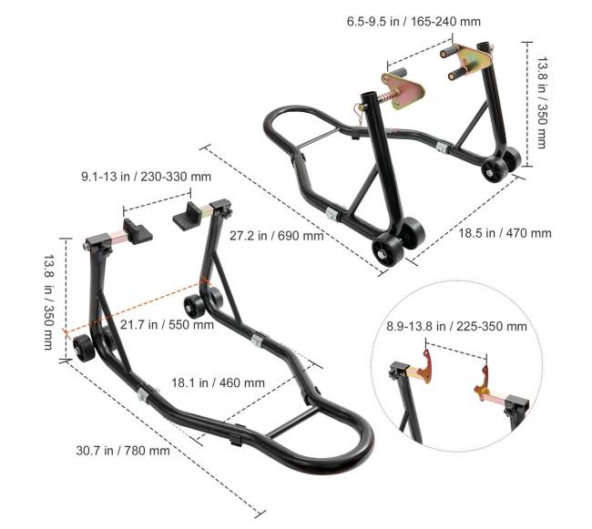 Motociklo stovų rinkinys priekinei ir galinei dalims6