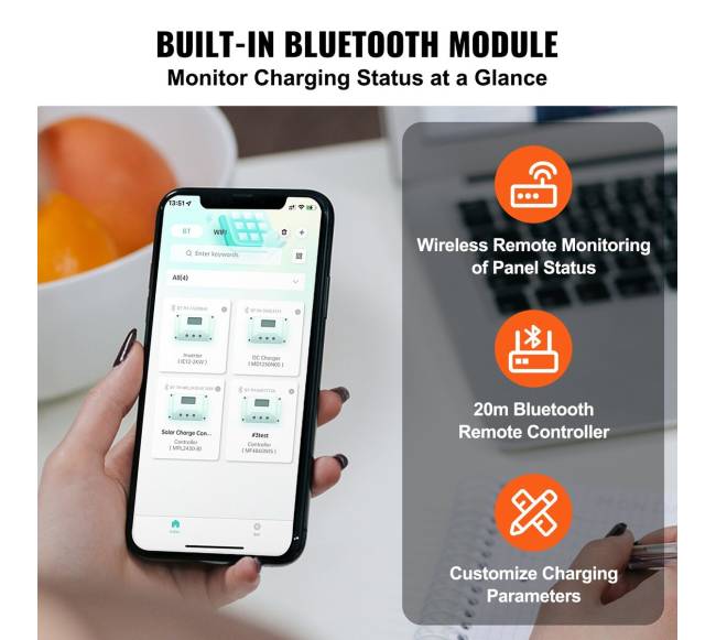 MPPT saulės energijos valdiklis 50A su Bluetooth3
