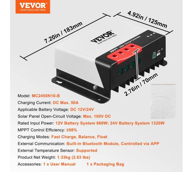 MPPT saulės energijos valdiklis 50A su Bluetooth6