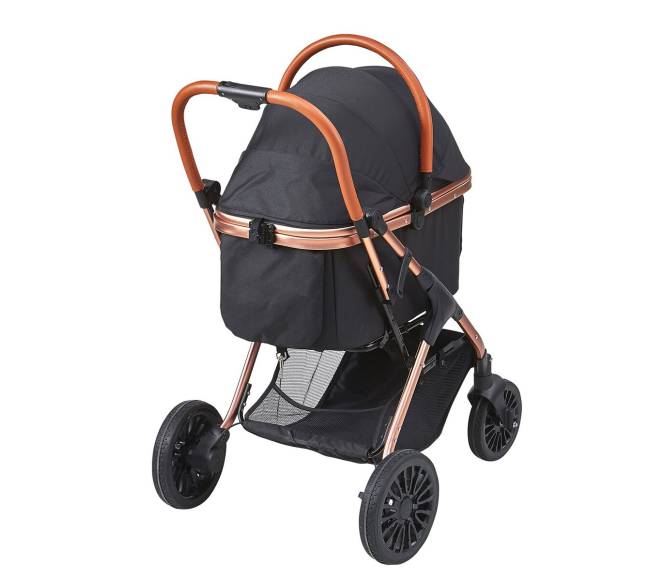 Šunų vežimėlis su keturiais ratais ir stabdžiais0