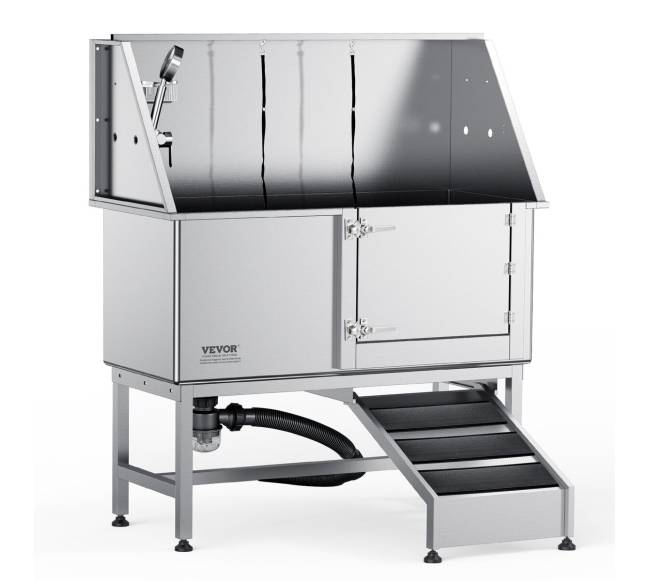 1,27 m šuns maudymo stotis su rampa, iš nerūdijančio plieno0