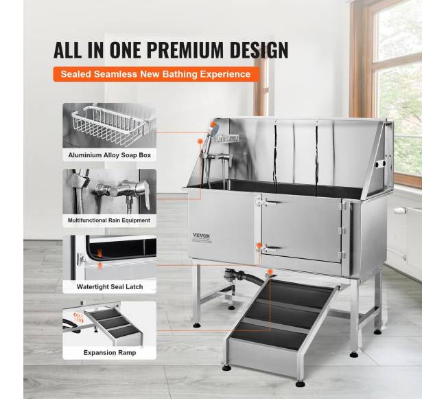 1,27 m šuns maudymo stotis su rampa, iš nerūdijančio plieno2