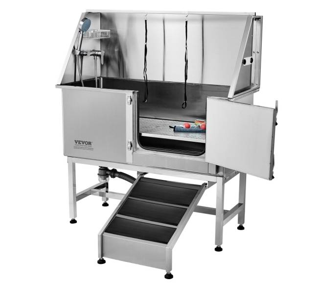 1,27 m šuns maudymo stotis su rampa, iš nerūdijančio plieno8