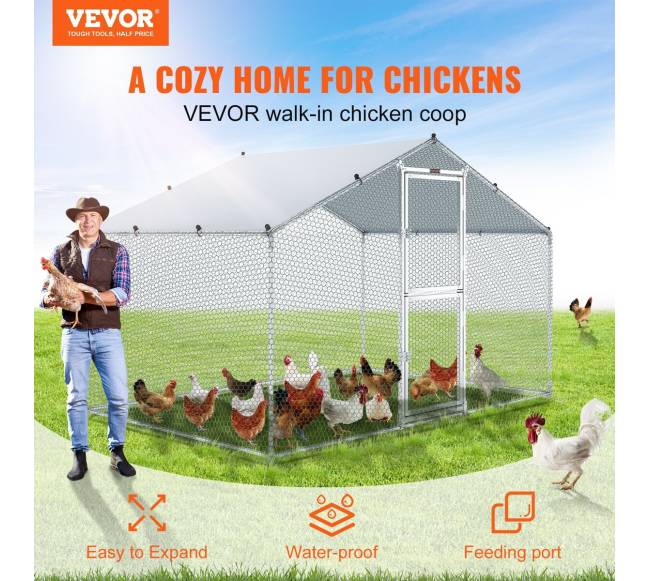 Didelis metalinis vištų aptvaras su dengtu stogu1