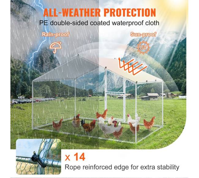 Didelis metalinis vištų aptvaras su dengtu stogu3