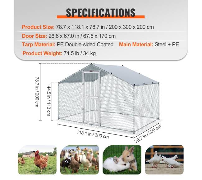 Didelis metalinis vištų aptvaras su dengtu stogu6