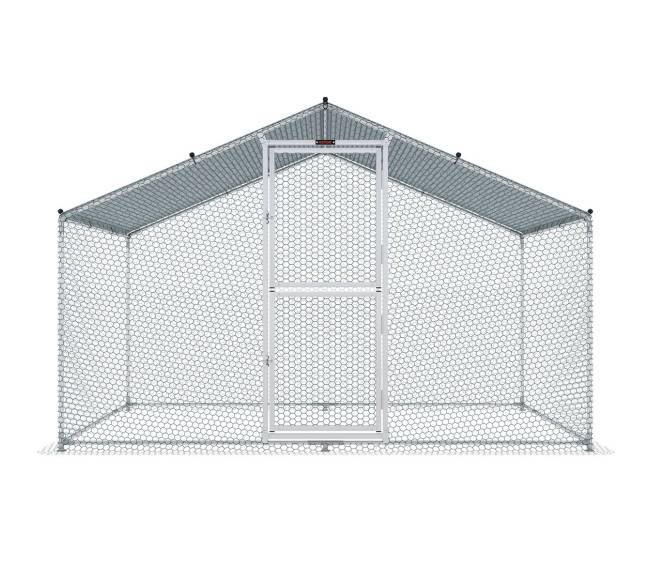 Didelis metalinis vištų aptvaras su dengtu stogu8