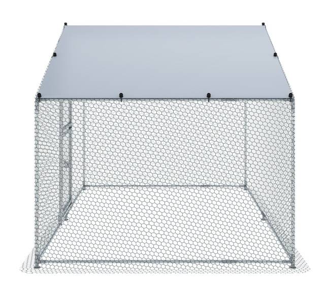 Didelis metalinis vištų aptvaras su dengtu stogu9