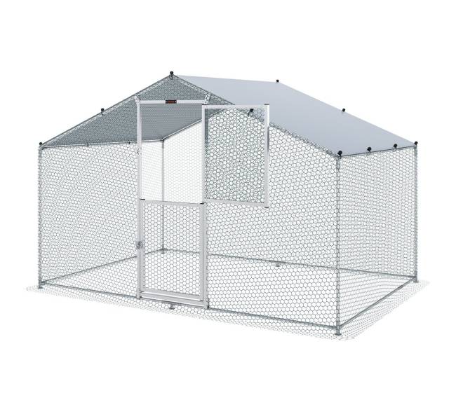 Didelis metalinis vištų aptvaras su dengtu stogu10