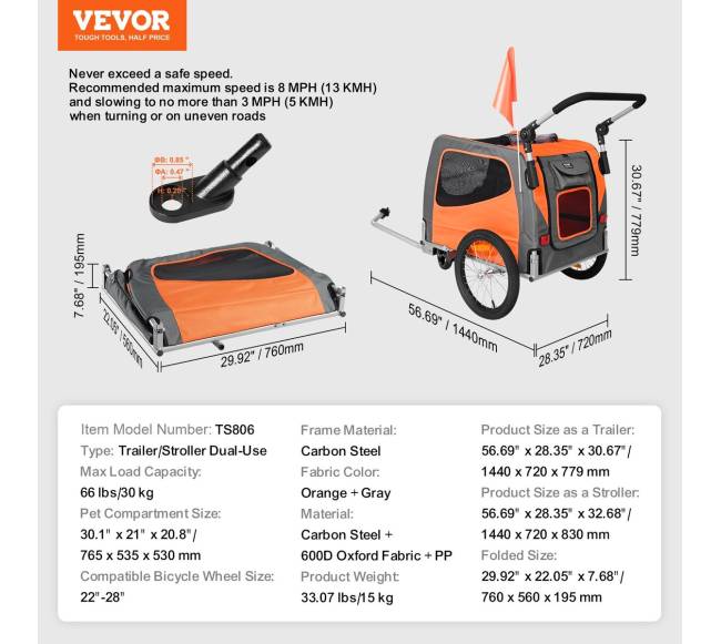 Šunų dviračio priekaba, iki 30 kg6