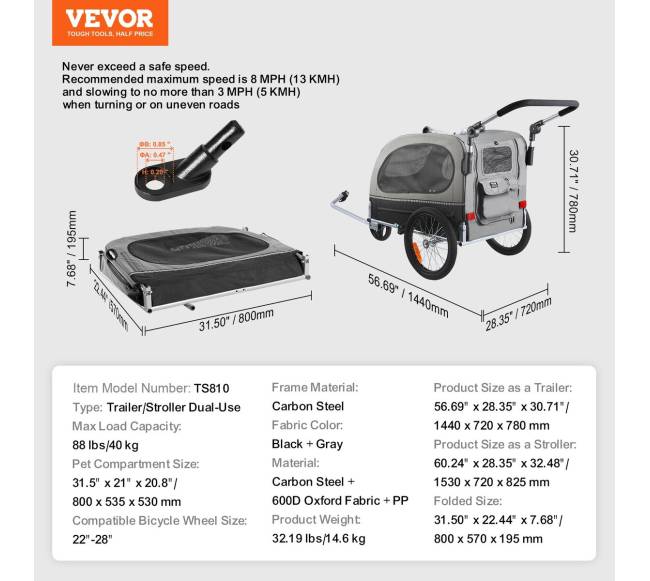 Šunų dviračio priekaba, palaiko iki 40 kg6