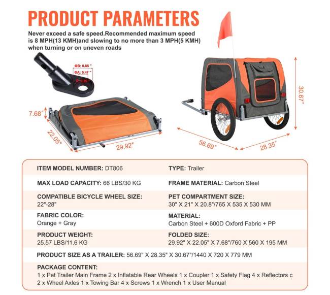 Šunų dviračio priekaba iki 30 kg6