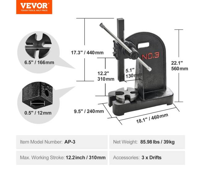 3 tonų rankinis presas iš ketaus6