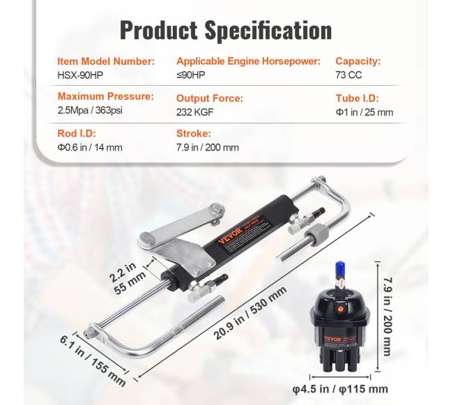 Hidraulinė valties vairavimo sistema 90AG6