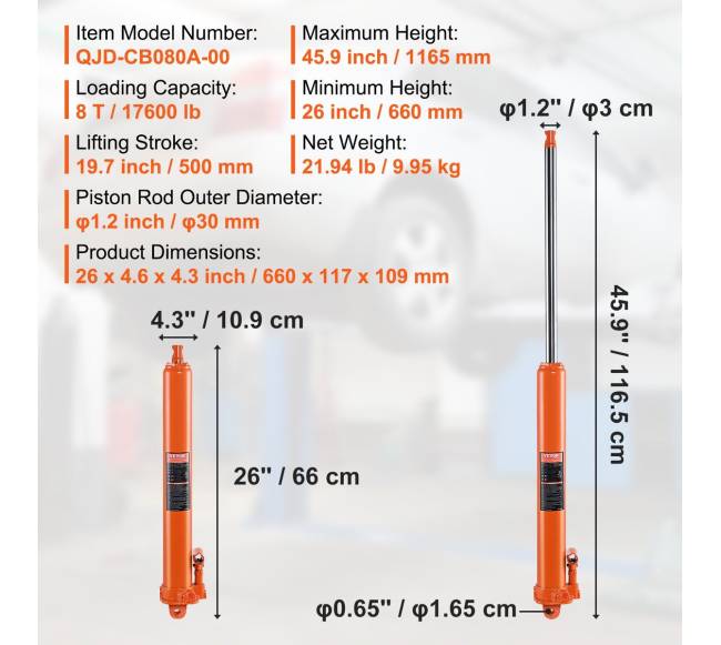 Hidraulinis ilgas keltuvo cilindras 8 t6