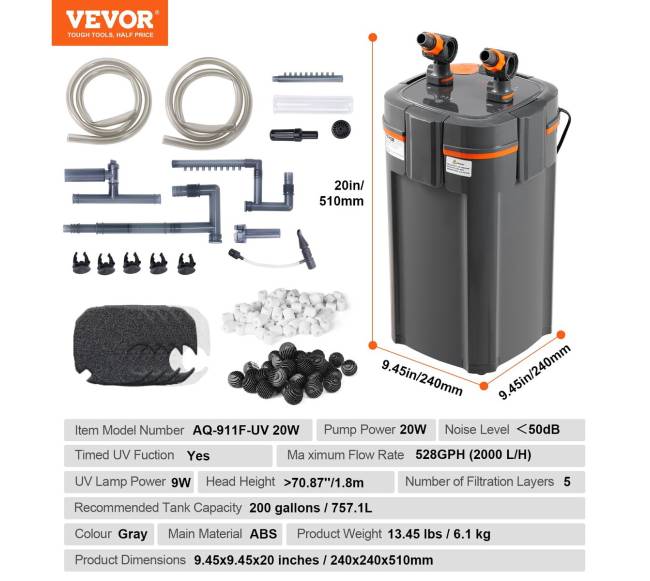 200 galonų akvariumo filtro 20W UV lempa6