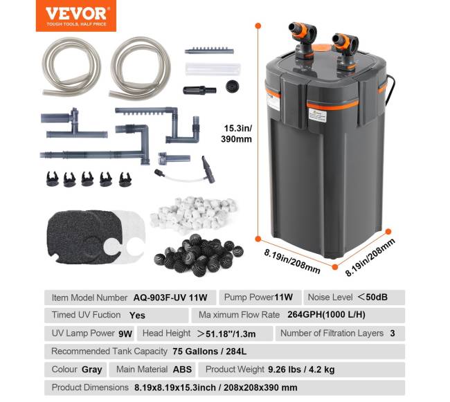 75 galonų akvariumo filtro su UV lempa6