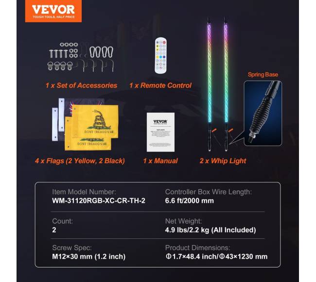 LED apšvietimo plaktuko įrankis 2vnt 1,2m RGB6