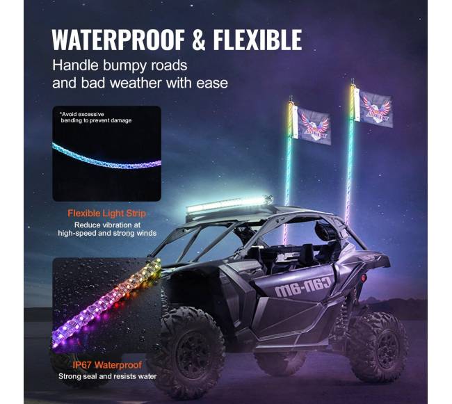 2 komplektų 1,5 m LED spiralinių antenų šviesos4