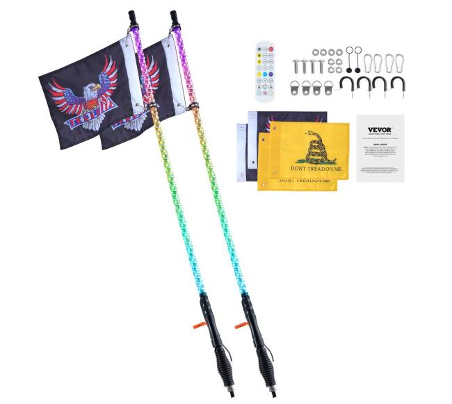 LED antenų šviesa pavasario pagrindas, 2 vnt., 91 cm, RGB8